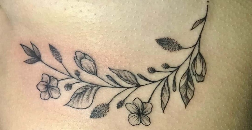 Butterflies And Flowers Vine Tattoo Design With Name